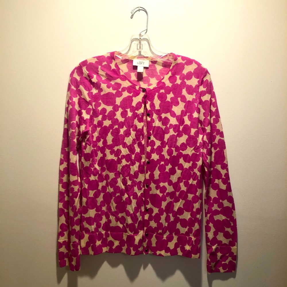 Ann Taylor LOFT Pink Spotted Cardigan